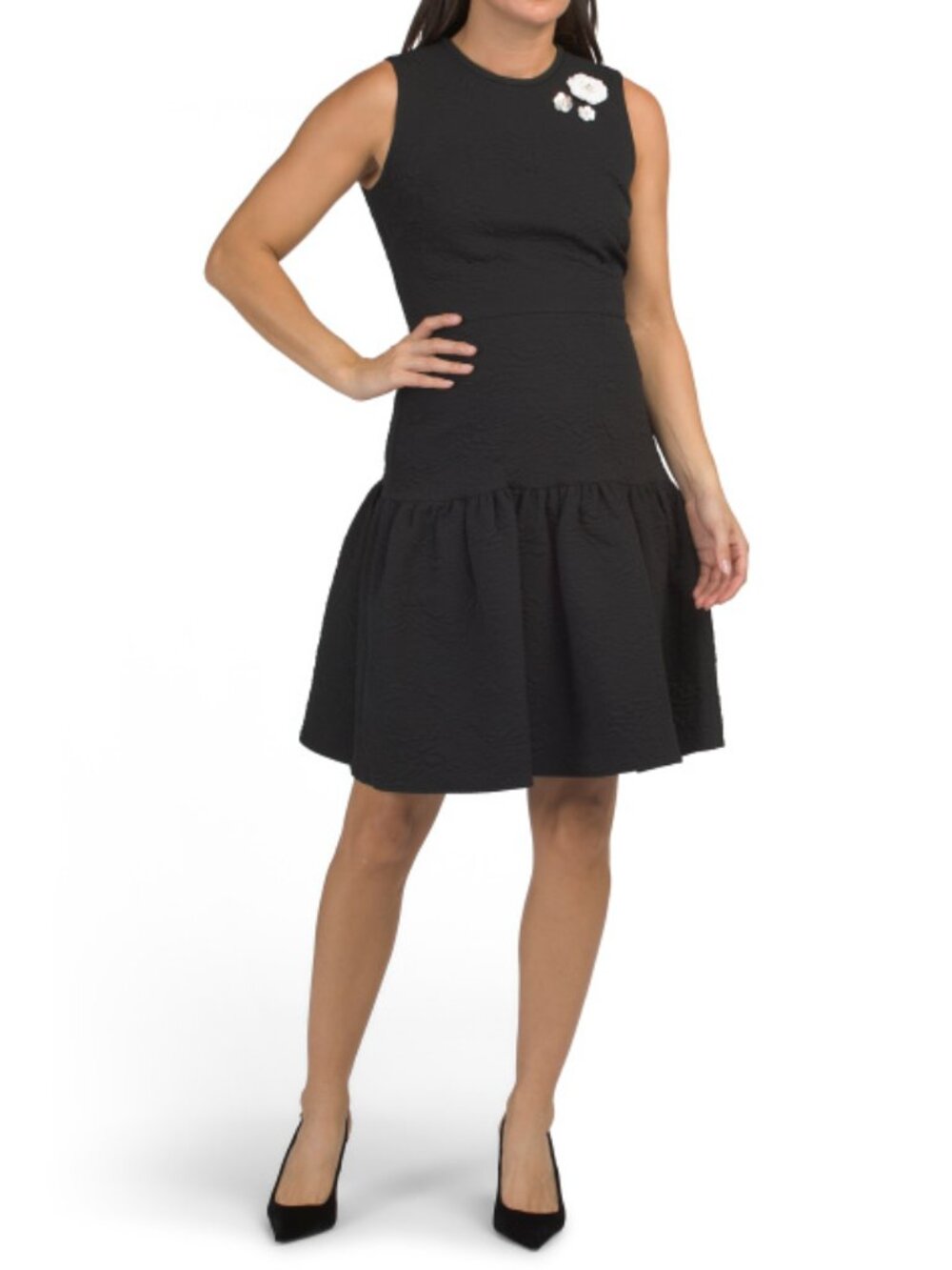 KARL LAGERFELD Solid Floret Stretch Embellished Mini Dress